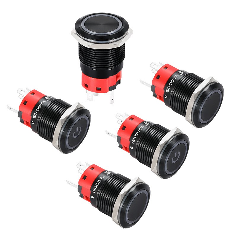 19mm自d复自锁金属按钮GQ19B镀黑小型带LED圆形防水开关带灯