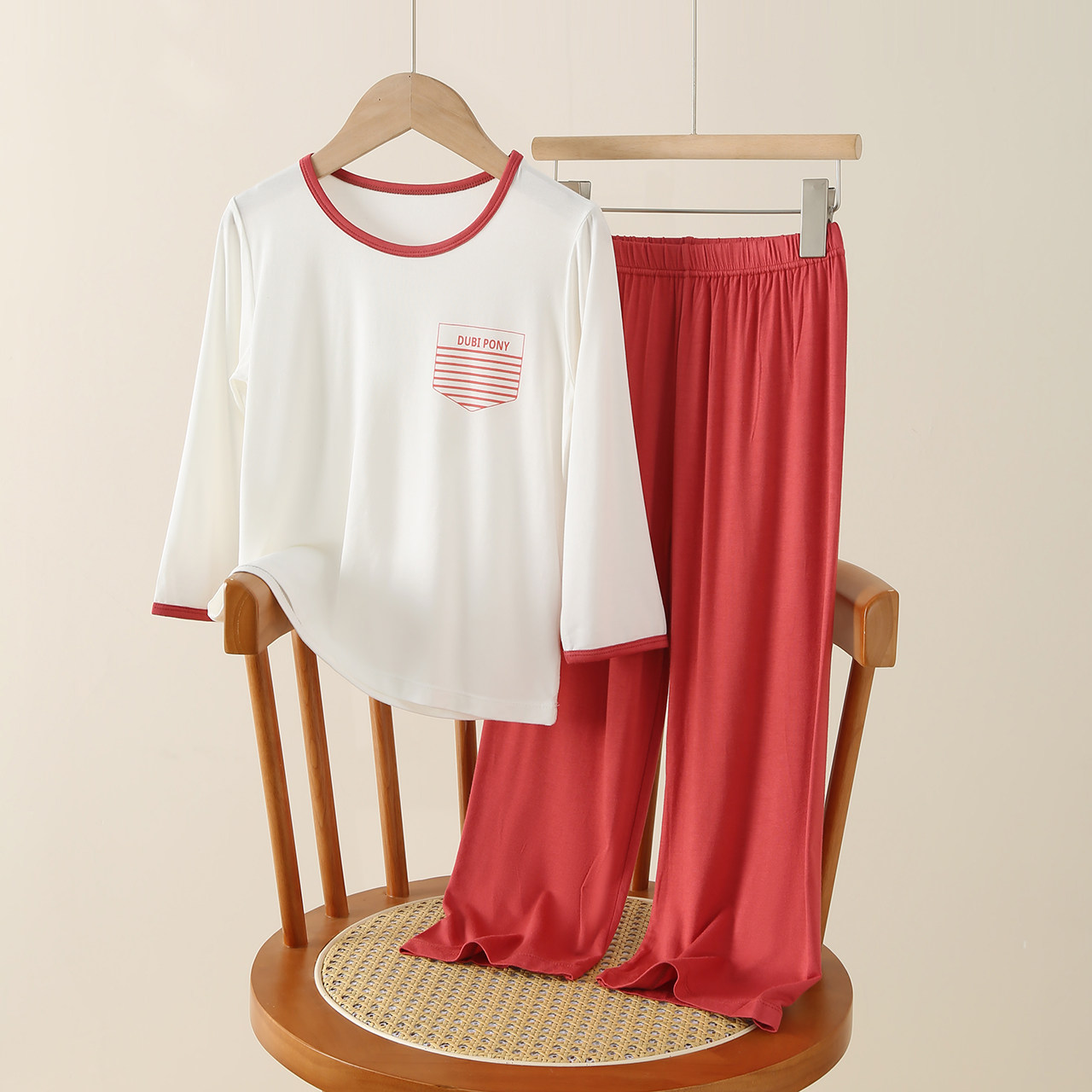 莫代尔长袖女童睡衣套装男童家居服长裤宝宝儿童空调服夏季薄款