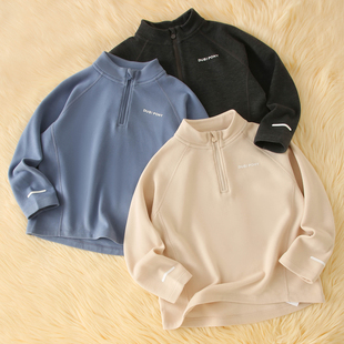 小暖皮～半拉链立领儿童加绒保暖长袖 男童运动上衣 T恤女童打底衫