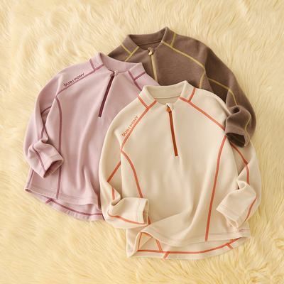 半拉链立领儿童长袖T恤加绒