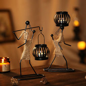 饰摆件 装 复古创意西餐桌艺术铁艺烛台工艺品北欧浪漫家用个性 美式