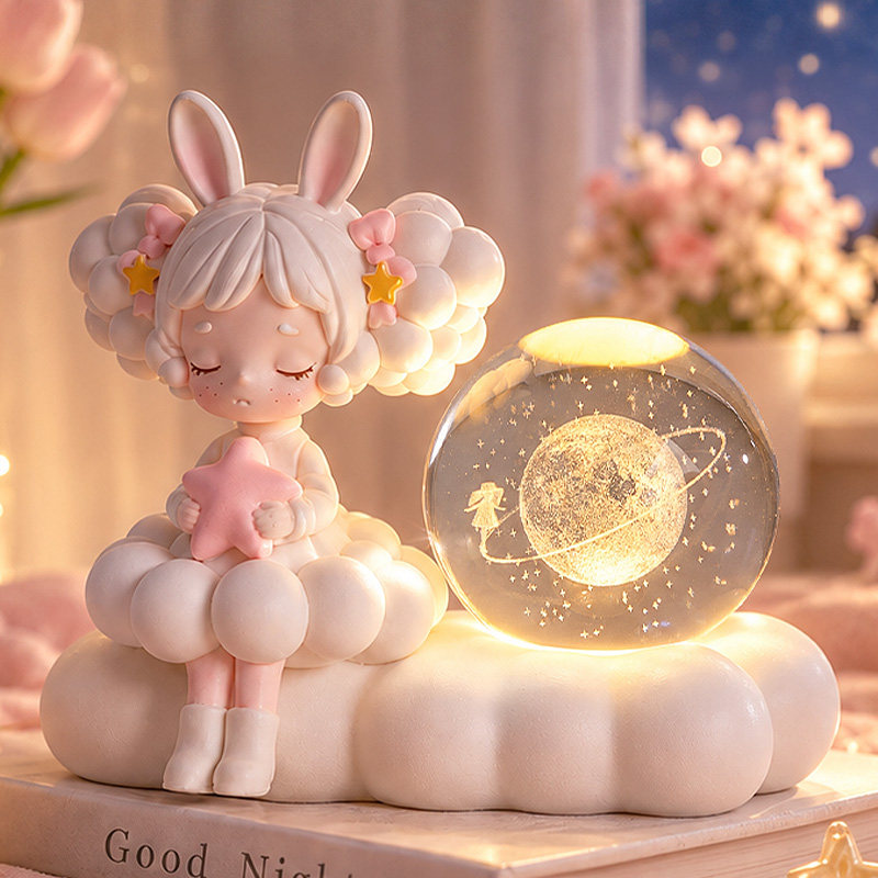可爱发光水晶球小夜灯桌面摆件图片