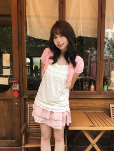 日系古着碎花蛋糕套装上衣粉色夏季长裙短袖少女甜美两件套短裙