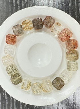 天然黑金超方糖单珠DIY手工水晶手链云母双轮金草莓骨干男女款