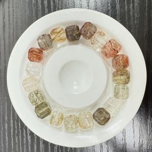 天然黑金超方糖单珠DIY手工水晶手链云母双轮金草莓骨干男女款