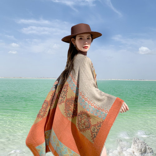 青海西藏旅游穿搭民族风披肩外搭
