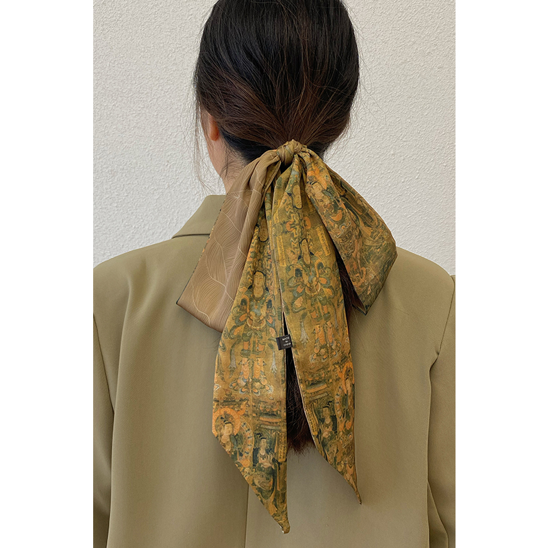 发带丝巾绑发女2025新款复古油画小长条围巾高级感绑包包搭配衬衫