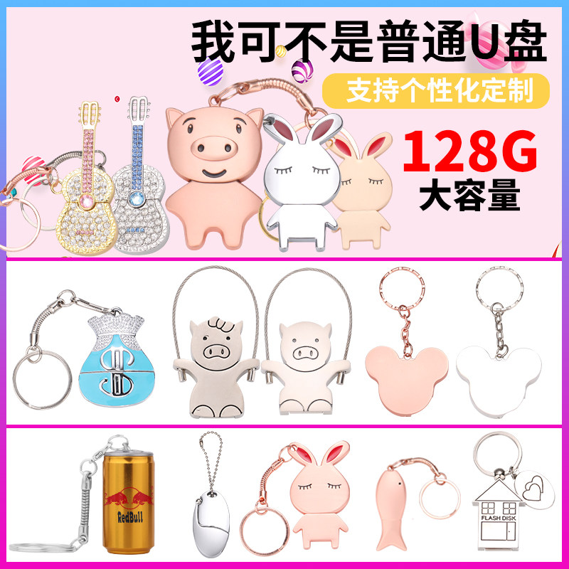 正品可爱U盘128G高速迷你卡通金属u盘手机电脑两用汽车车载大容量 - 实物图