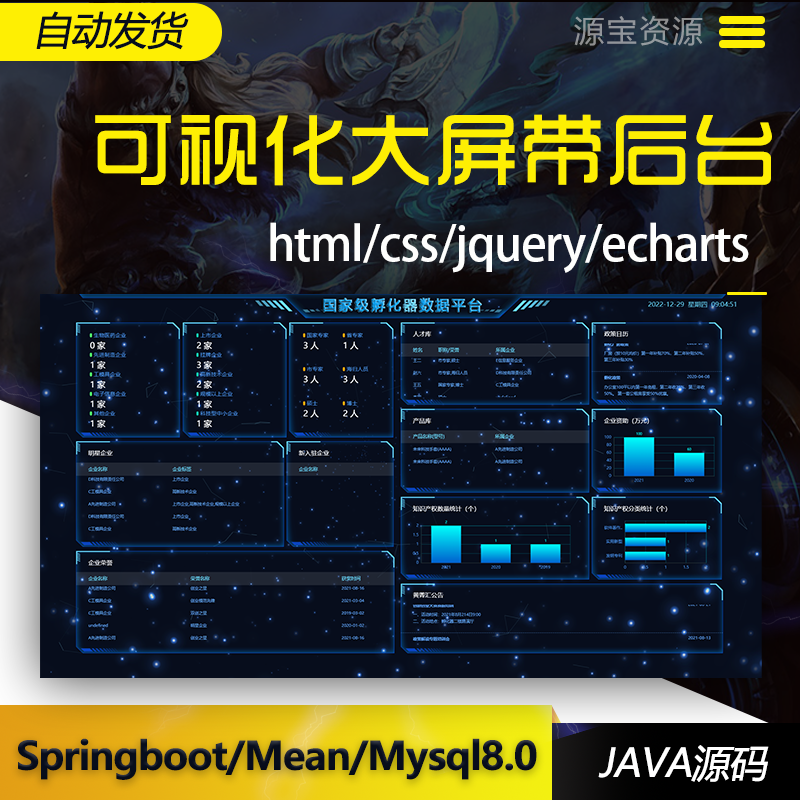 大数据可视化大屏带后台springboot项目源码java后端mysql数据库