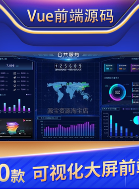 大数据vue可视化大屏源码前端项目智慧园区定制开发echarts 20款