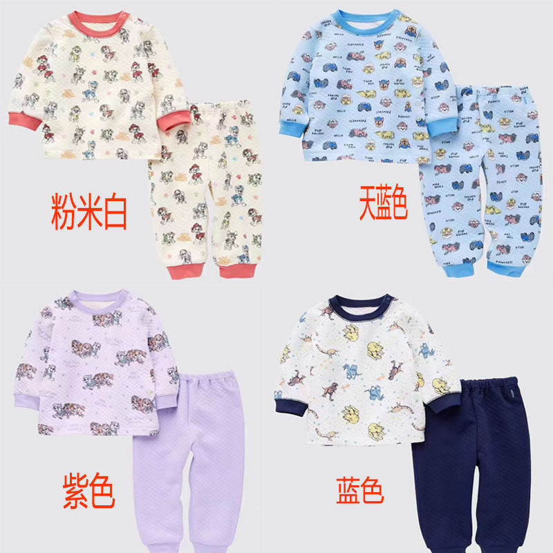 出口日本中大童儿童保暖套秋冬加厚男女童空气棉套装宝宝家居服套