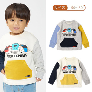 出口日本男童纯棉毛圈卡通新干线火车长袖插兜卫衣男孩秋冬款上衣