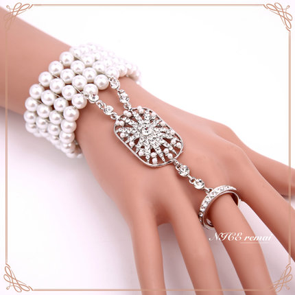 盖茨比珍珠手链带水钻戒指 1920s化妆舞会复古名媛派对宴会手饰品