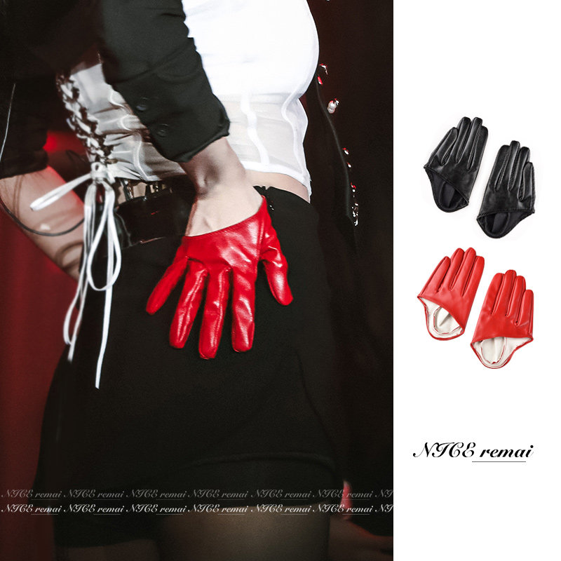 欧美辣妹音乐节蹦迪红色皮手套潮