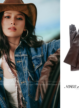 复古棕软pu皮手套长筒 ins明星网红杂志写真拍照走秀晚宴造型配饰
