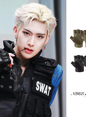 机能风半指手套小众朋克走秀DS演出街舞蹦迪摇滚骑行铆钉JK配饰潮