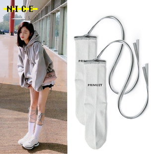 中筒袜女 ins潮满天星反光袜个性 吴宣仪明星同款 绑带袜子女新疆棉