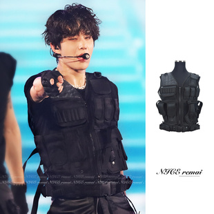 机车风黑色战术马甲背心 kopo舞台直播表演拍照cos特种兵演出服潮