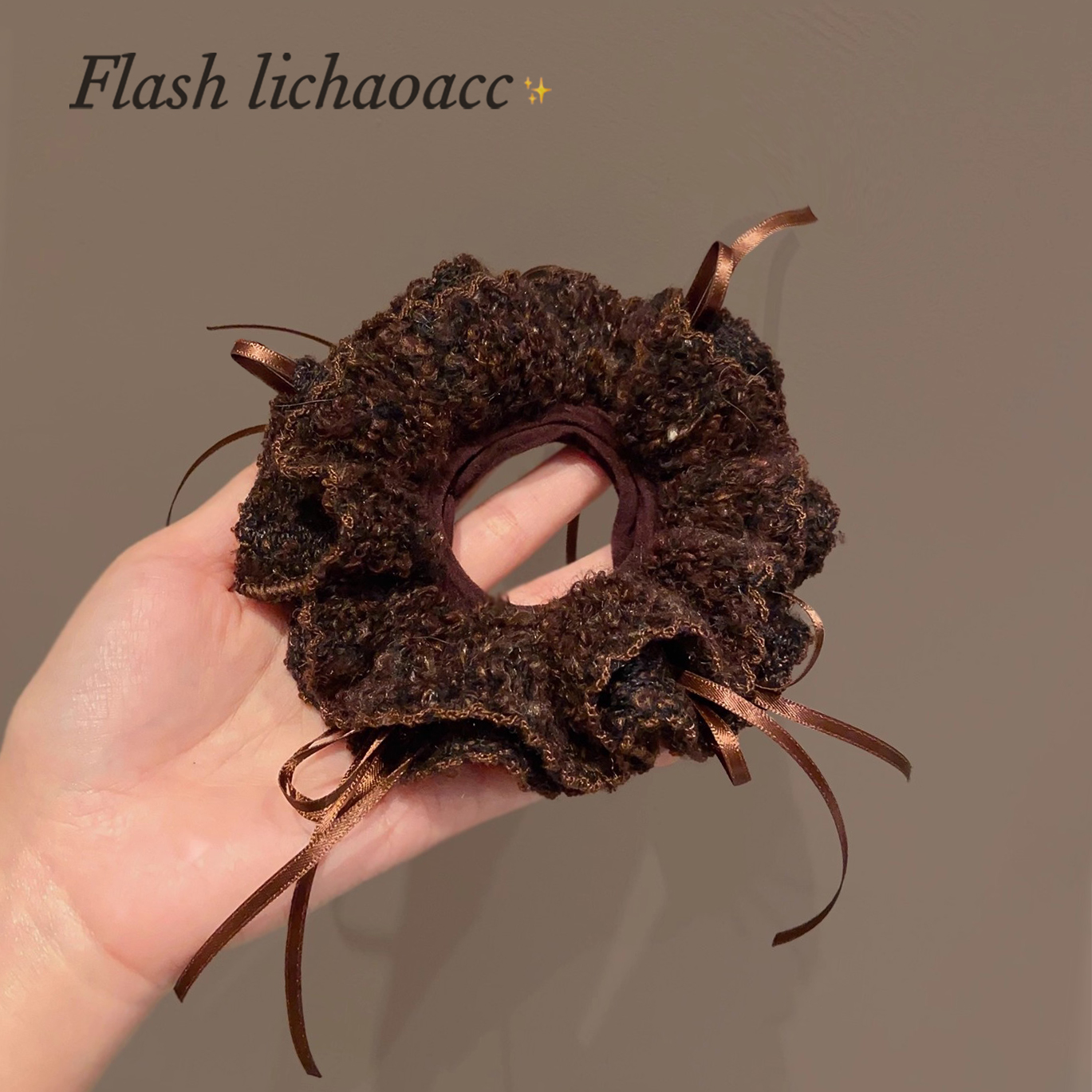 棕色毛线发圈美拉德气质百搭肠圈头饰秋冬新款扎马尾头绳发绳发饰