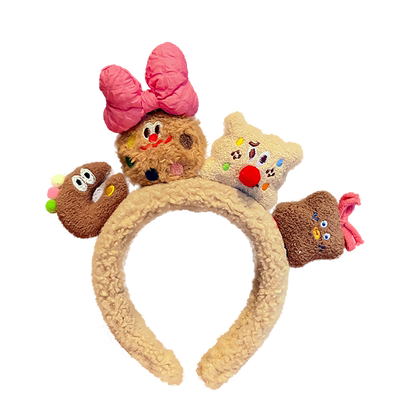 创意粉色蝴蝶结曲奇饼干发箍可爱毛绒卡通拍照卖萌洗脸头饰头箍女