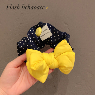 韩系明黄色蝴蝶结发圈时尚波点布艺肠圈发绳2025新款百搭日常头绳