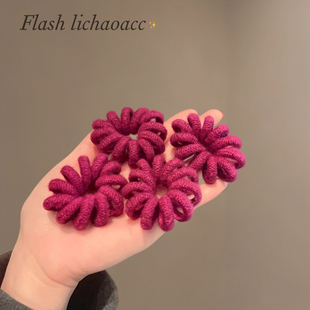 基础素版发圈时尚紫色毛绒电话线发绳秋冬新款高弹力扎马尾头绳女