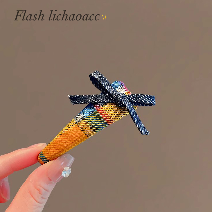 韩国复古撞色格子蝴蝶结侧边夹气质百搭碎发夹刘海夹BB夹鸭嘴夹女