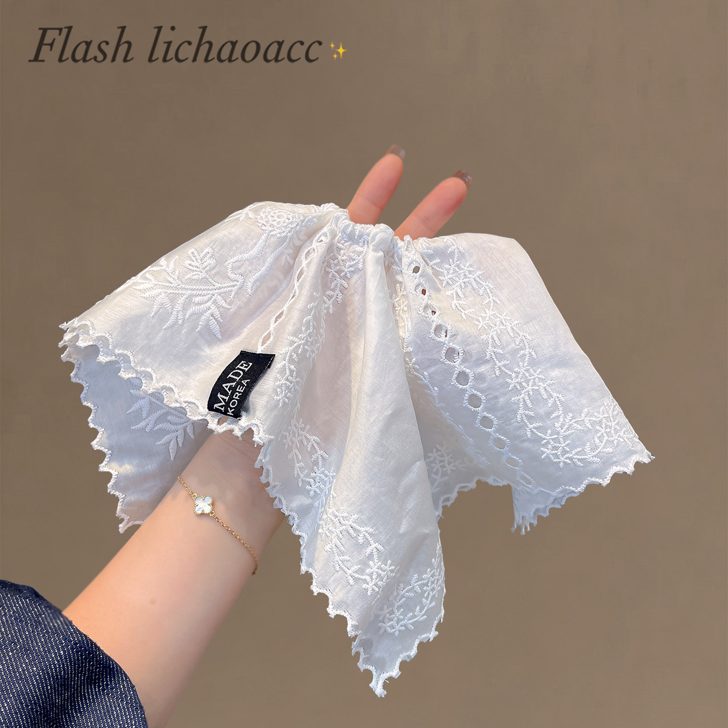 白色提花轻纱方巾发圈大号淑女感发饰2026新款清冷扎马尾发绳头绳