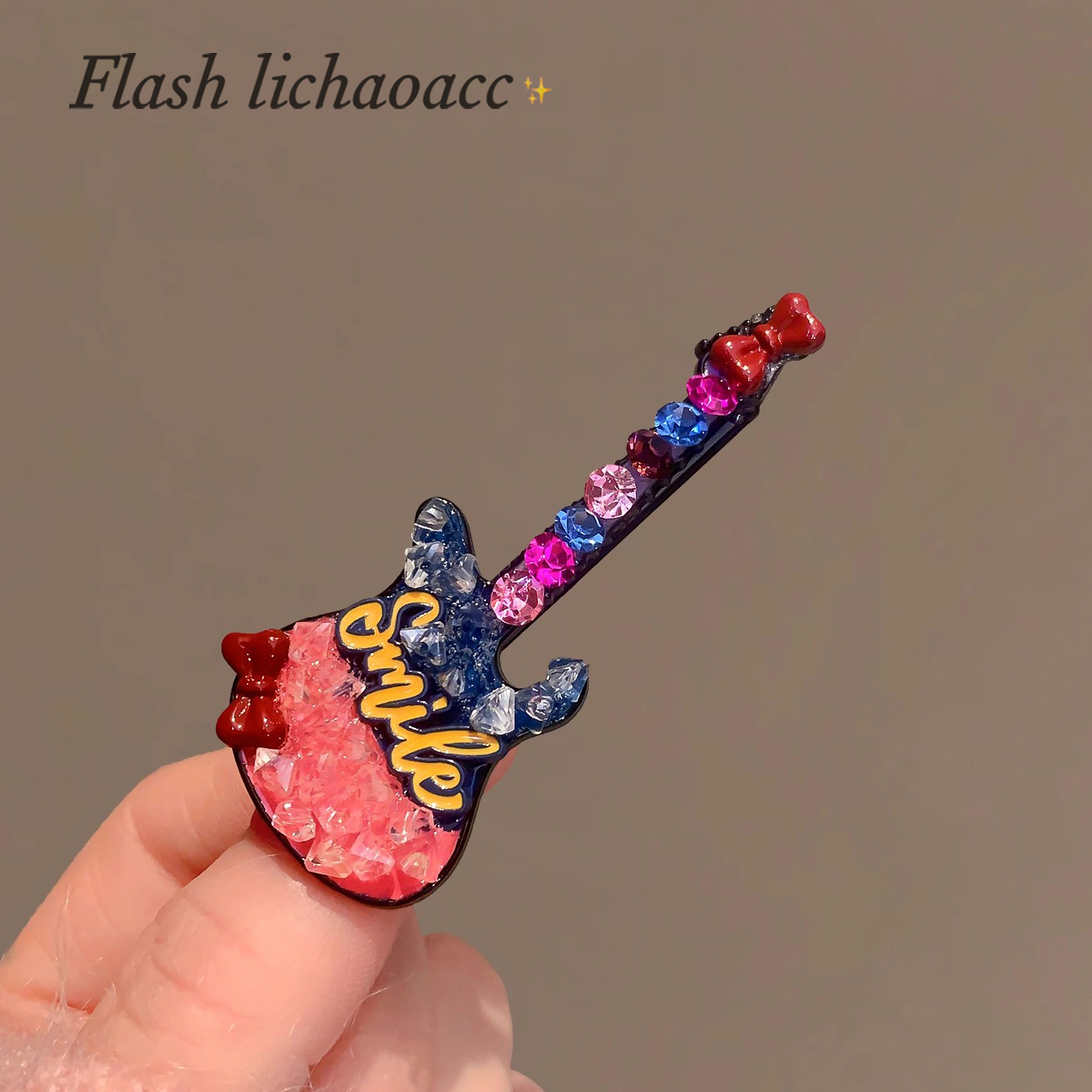 精致彩锆电吉他发夹韩系设计感侧边夹女2025新款秋冬刘海夹鸭嘴夹