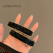 夹子头饰发夹女童秋冬新款 黑色水钻侧边刘海夹可爱边夹一字夹卡子