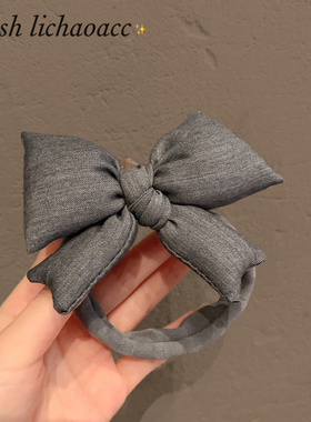 韩系简约气质灰色布艺发圈蝴蝶结弹力布发绳2025新款扎马尾头绳女