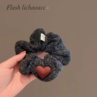 高级感混纺灰色发圈秋冬新款不伤发头绳发饰韩系爱心扎马尾发绳女