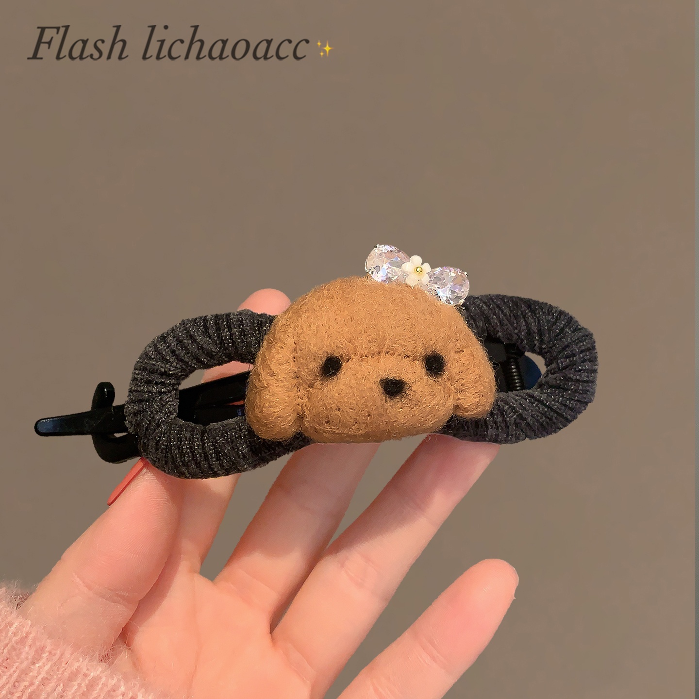 韩系毛毡小狗束发懒人夹扭扭夹女秋冬新款后脑勺盘发顶夹抓夹头饰