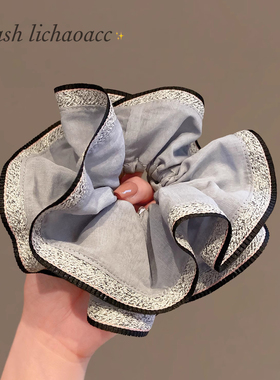 新中式传统蓝灰色发圈品质布艺双层发绳2025新款气质扎马尾头绳女