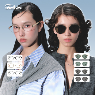 Fakeme 超轻钛金属老钱风光学镜 复古猫眼金属墨镜