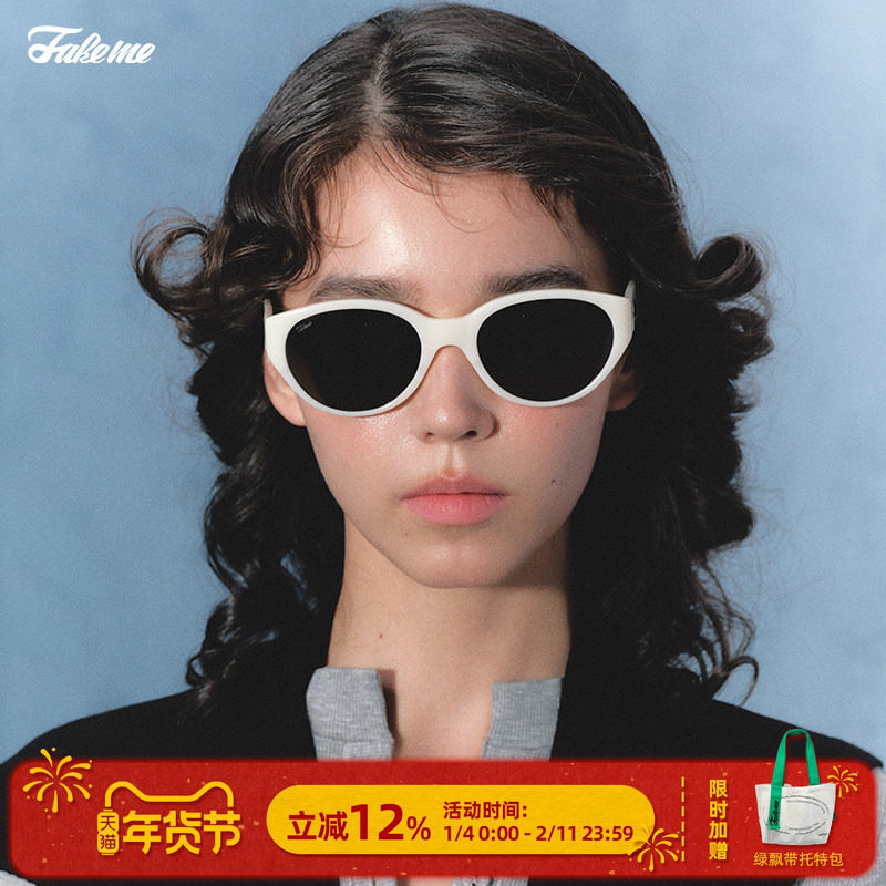 商家自播-Fakeme复古板材猫眼太阳镜防晒ins风金吉拉longblack