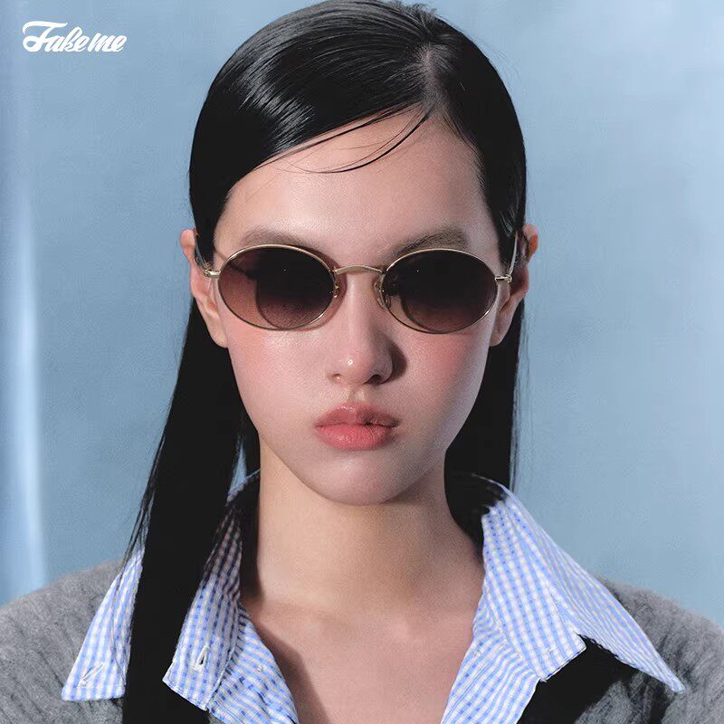 【佳雪佳敏直播精选】Fakeme金属β钛椭圆框墨镜女款太阳镜 B33T