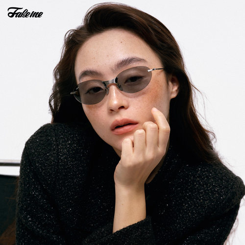Fakeme 26新款时尚蝶形无框超轻β钛墨镜女款防紫外线太阳镜 onyx