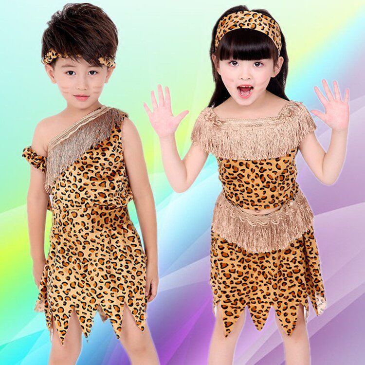 六一幼儿童野人猎人舞蹈表演印第安酋长疯狂原始人非洲鼓演出服装
