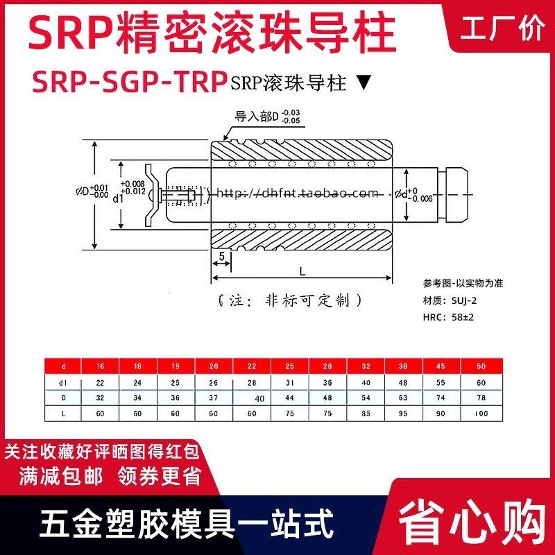 SRP滚珠导柱导套 模架滑动组件冲压模外导柱16 18 19 20 W22 25 2