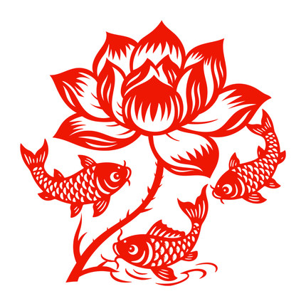 莲花静电贴纸鲤鱼窗花剪纸厨房玻璃门贴荷花乔迁装饰双面红水贴画