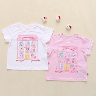 女宝美妆兔印花T恤女儿服大人可穿大码 新款 mp夏季 钢琴家短袖