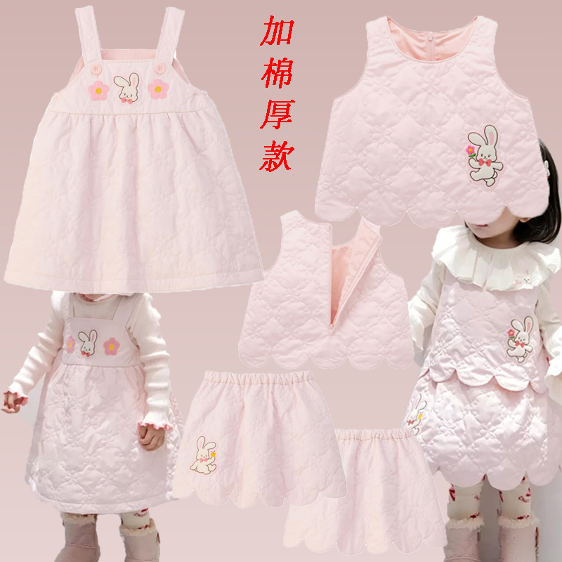 女童秋冬加厚加棉保暖马甲连衣裙