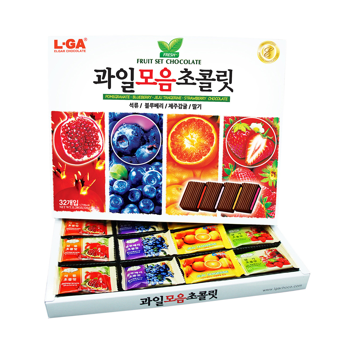 韩国L-GA水果巧克力 香焦石榴草莓柑橘葡萄味夹心巧克力400g/40块