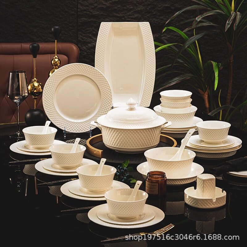 轻奢骨瓷纯白钻石新款乔迁餐具