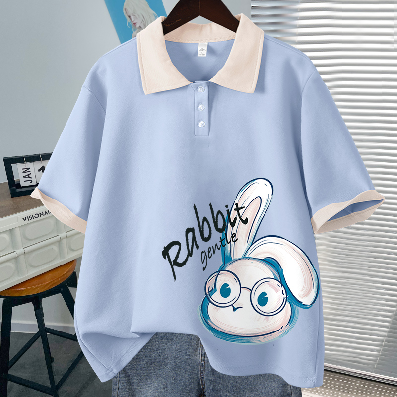 正肩t恤女夏纯棉短袖夏装2023年新款夏季女装polo衫半袖翻领上衣