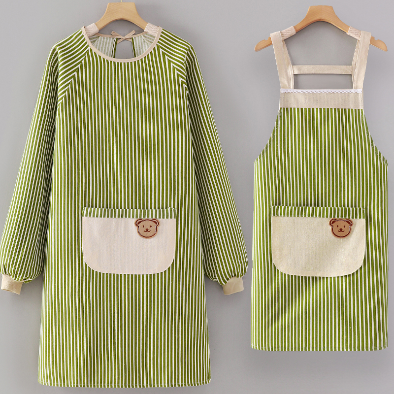 棉麻条纹防油污简约可擦手罩衣