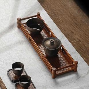 茶桌茶盘桌面收纳干泡茶台家用长方形小 竹编竹制茶托盘奉茶盘日式