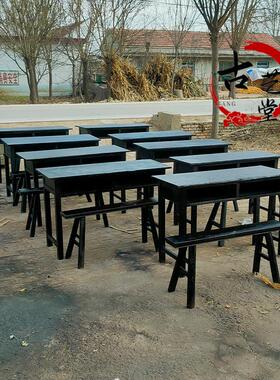 老式课桌民俗老物件8090年代学生书桌整套课桌椅子怀旧装饰摆饰