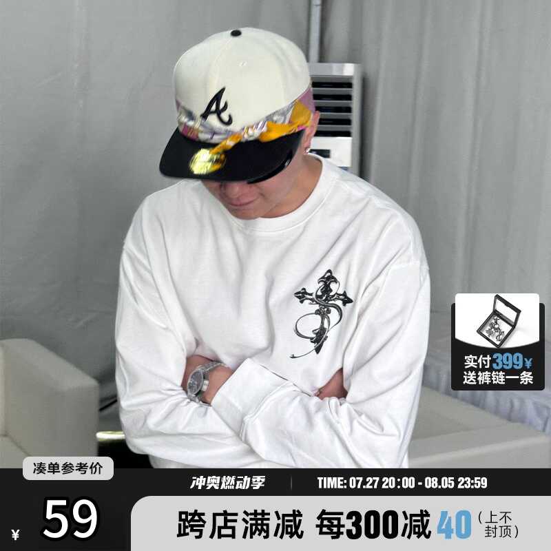 ASEN同款 STK SmallTownKid 黑白十字架长袖T恤 打底内搭美式复古
